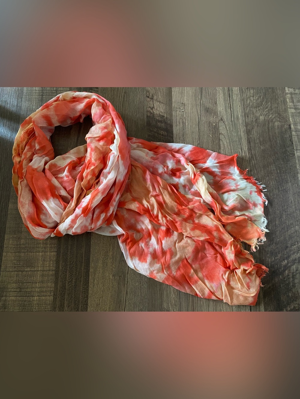 Celeste Lightweight Tie-Dye Scarf in Coral and Cream